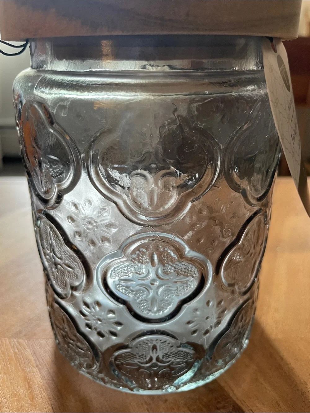 Home Acacia & Glass Textured Storage Jar - Clear Glass with Natural Wood Lid